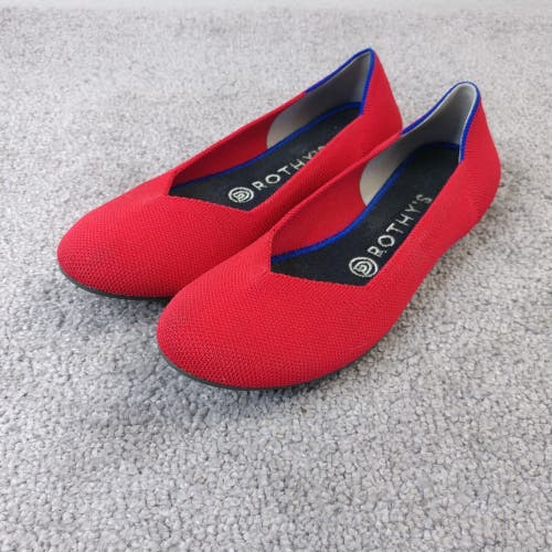 Rothys The Flat Round Toe Ballet Slip On Shoes Womens 7.5 Red Knit Flats