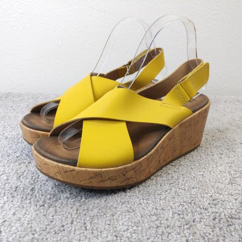 Clarks Stasha Hale Sandal Womens 8.5 Cork Wedge Platform Slingback Yellow Shoes