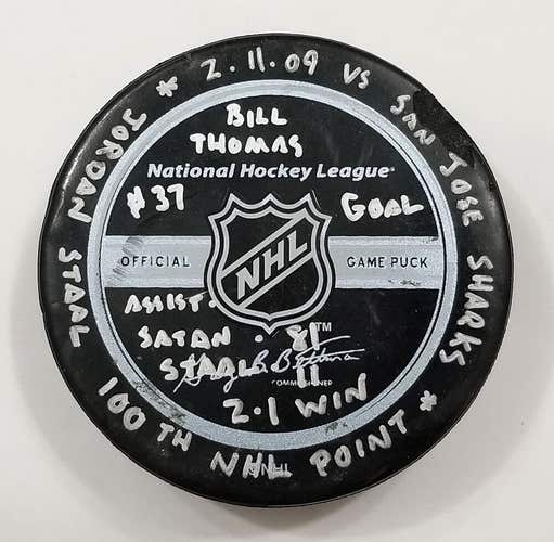 2-11-09 JORDAN STAAL 100TH NHL POINT Penguins Game Used (BILL THOMAS GOAL) PUCK