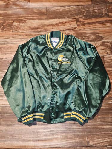 Vintage Green Bay Packers NFL Sports Satin Chalk Line Jacket 1990s Size Mens XL
