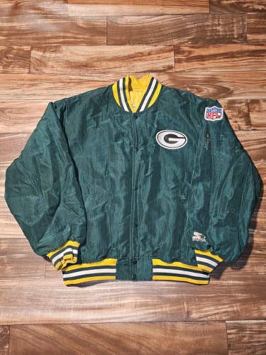 Vintage 1990s Green Bay Packers Satin Style NFL Sports Starter Jacket Size XL