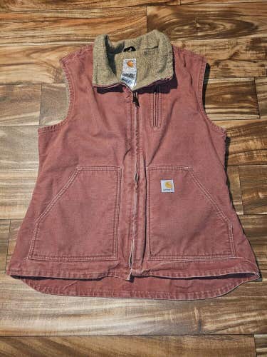 Vintage Carhartt Women’s Sherpa Lined Vest WV001 VRS RARE Rust Pink Vtg Sz Med