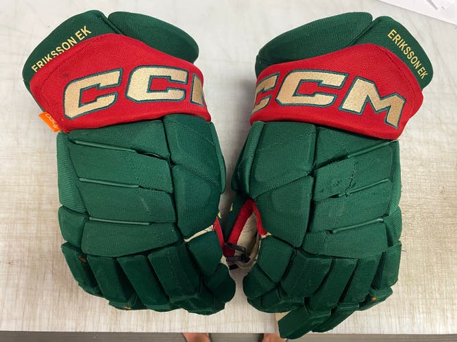 CCM JETSPEED FT1 Pro Stock 14” Hockey Gloves Game Used ERIKSSON EK Minnesota Wild 4132