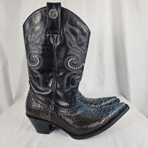 Women’s Rogers Boots Western Cowgirl Black Blue Leather Snakeskin Print SZ 8.5