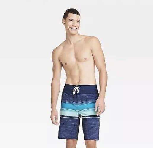 NWT Goodfellow & Co Men's 10" Ocean Striped Board Shorts Dark Blue Size 36
