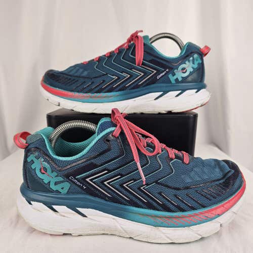 Hoka One One Clifton 4 Womens Size 9 D (Wide) Blue/Teal Pink 1016724 BCCM Shoes