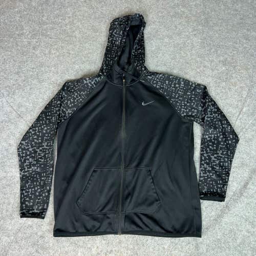 Nike Mens Hoodie Extra Large Black Gray Embroidered Zip Sweatshirt Jacket DriFit