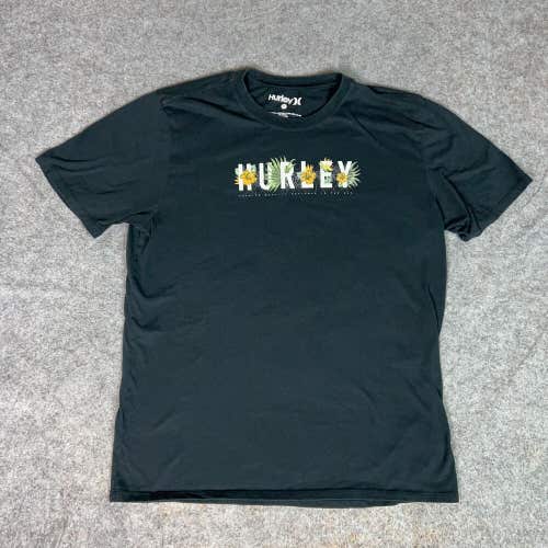 Hurley Mens Shirt Large Black Tee T Spellout Logo Skater Surfer Floral Casual
