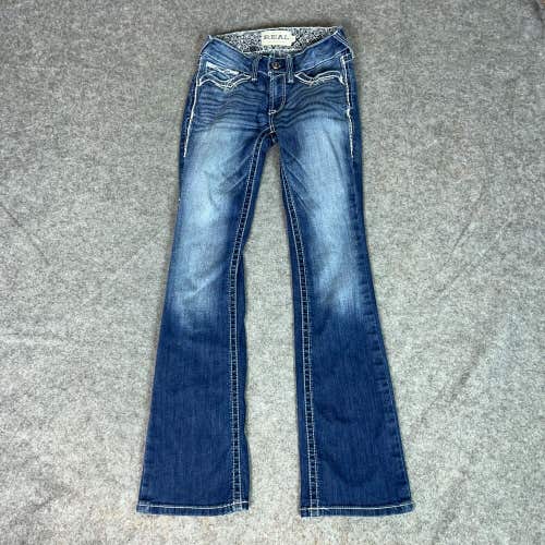 Ariat Women Jeans 25 Blue Denim Bootcut Mid Rise Pant Casual Real Whipstitch