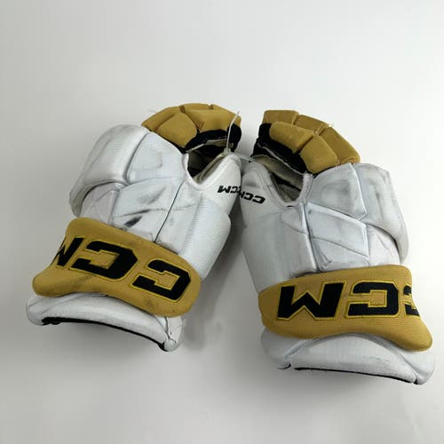 Used White and Gold CCM Jetspeed Gloves | Vegas Knights | 14" | H308