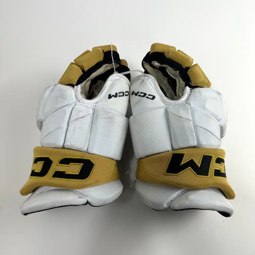 Used White and Gold CCM Jetspeed Gloves | Vegas Knights | 14" | H301