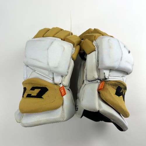 Used White and Gold CCM Jetspeed Gloves | Vegas Knights | 15" | H309