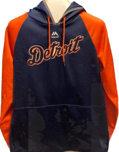 NWT Majestic Detroit Tigers Men's Hoodie Blue Orange Size Medium