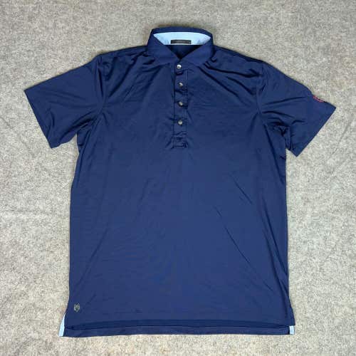 Greyson Mens Polo Shirt Large Navy Golf Button Wolf Logo Solid Performance Top