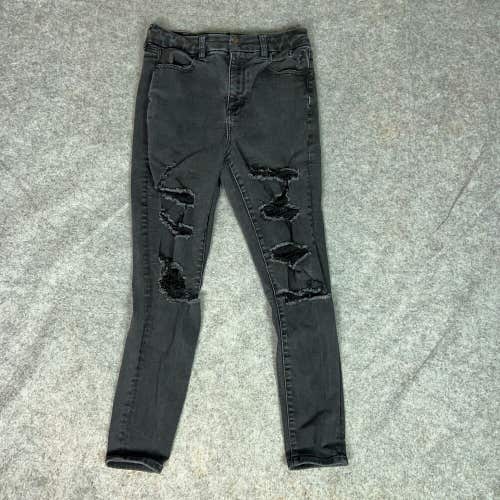 American Eagle Womens Jeans 8 Short Black Denim Skinny Curvy High Rise Jegging