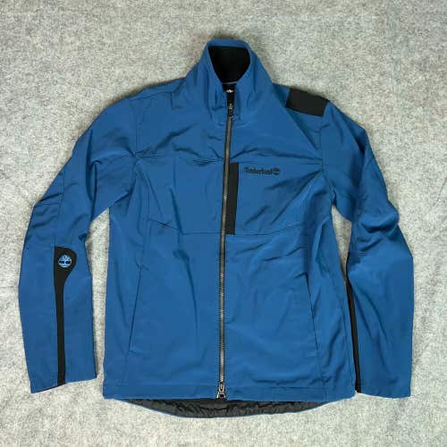 Timberland Mens Jacket Small Blue Softshell Fleece Lined Logo Windbreaker Top ^