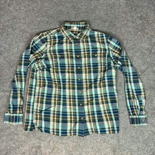 Duluth Trading Womens Shirt Large Blue Green Flannel Cabin Gorp Hiking Soft Top