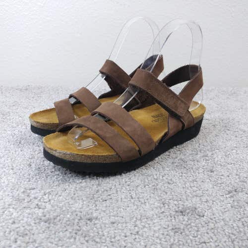 Naot Israel Made Kayla Womens 36 Shoes Brown Leather Wedge Slingback Sandals