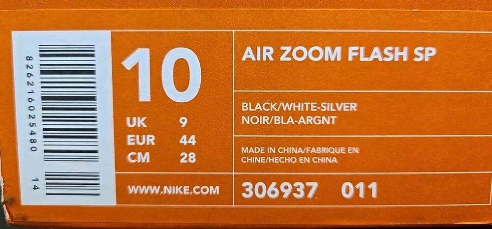 Nike Men's Air Zoom Flash SP Metal Baseball Cleats Black White Silver US Size 12