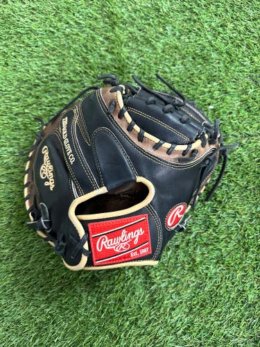 Black Used Rawlings Heart of the Hide Right Hand Throw Catcher's Baseball Glove 33"