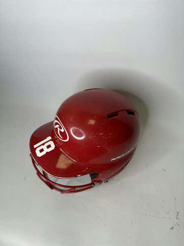 Used Rawlings Used Red Helmet W Mask Md Baseball And Softball Helmets