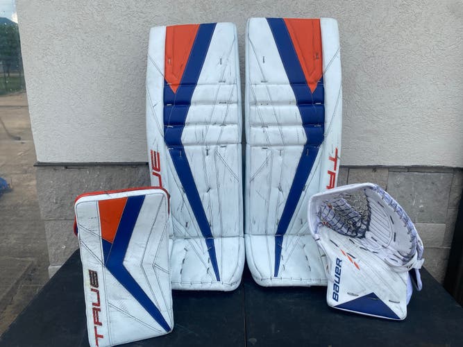 TRUE Catalyst PX3 Pro Stock Goalie Pads and Glove Set RODRIGUE Oilers 7224