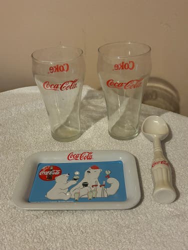 Coca Cola Bundle Glasses Ice Cream Scoop Plate