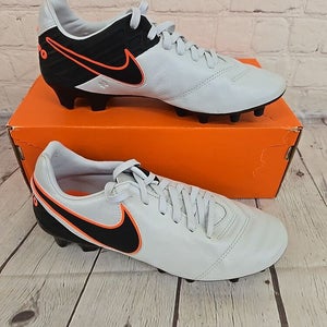 Nike Tiempo Mystic V FG Men's Leather Soccer Cleats Platinum Black Orange US 6