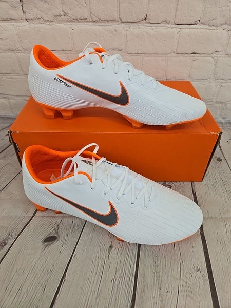 Nike Vapor 12 Pro FG Unisex Soccer Cleats White Cool Grey Orange US 9.5M, 11W