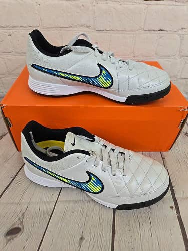 Nike JR Tiempo Genio Leather TF Youth Soccer Shoes White Volt Black US Size 2.5Y