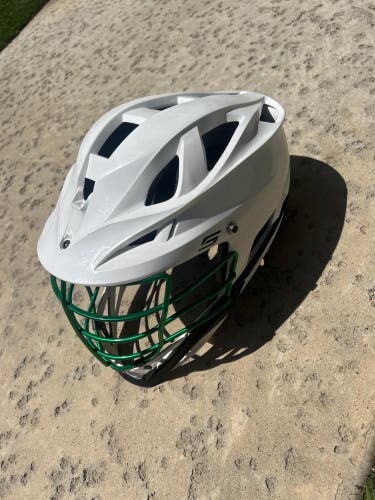 Brand New White S helmet with green face mask