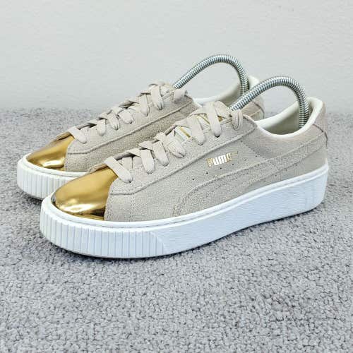 Puma Classic Suede Platform Womens 8.5 Shoes Low Top Sneakers Beige Gold Lace Up