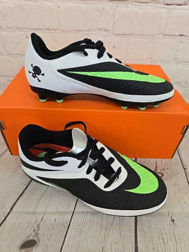 Nike JR Hypervenom Phelon FG Youth Soccer Cleat Black Green White Silver US 3.5Y