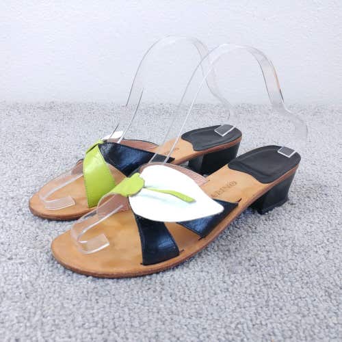 Sandalino Sandals Womens 7 Block Heel Slip On Shoes Leather Floral Black Green