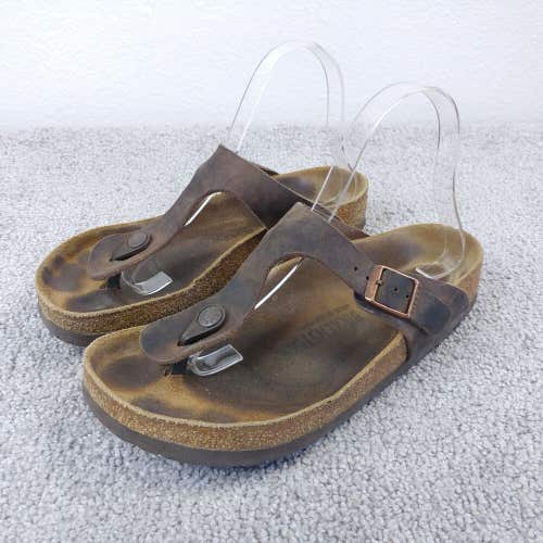 Birkenstock Gizeh Sandals T-Strap Womens 40 EU Brown Oiled Leather Shoes
