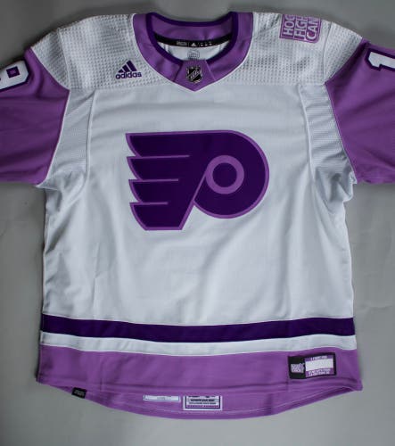 2021 Philadelphia Flyers Hockey Fights Cancer Derick Brassard warm up worn jersey