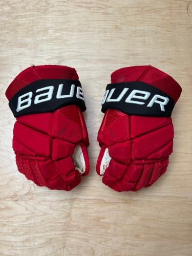 NHL Pro Stock Bauer Hyperlite Hockey Gloves 14” - New Jersey Devils