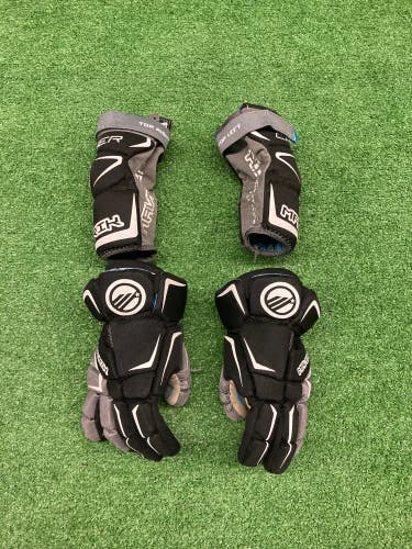 Black Used Maverik Charger 9” Lacrosse Glove & Sm Arm pad combo