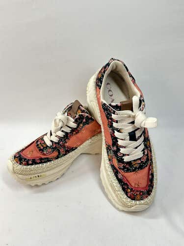 #1942 Coach Pink Espadrille Floral  Shoes with cluster posey pattern, size 7B
