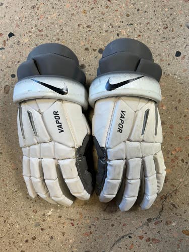 White Used Nike Vapor Lacrosse Gloves 13"