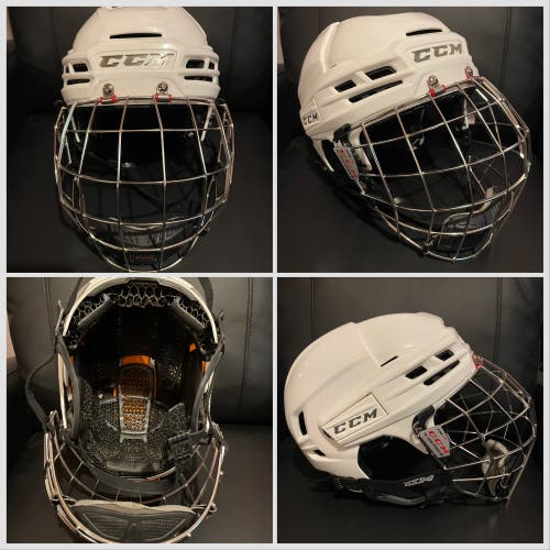 White Medium CCM Super Tacks X Hockey Helmet with Cage