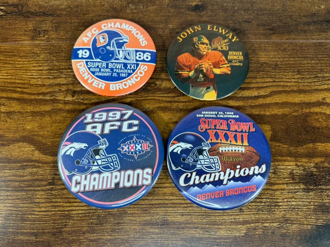 Denver Broncos NFL FOOTBALL SUPER BOWL ELWAY VINTAGE Collectible Pin Button Lot!