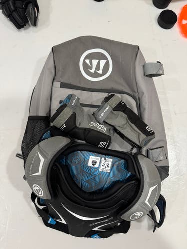 Lot: Youth X Small Maverik Charger Shoulder Pads, Small Arm Pads and Warrior Backpack