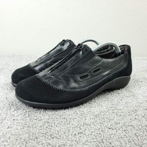 Naot Megumi Comfort Shoes Womens 38 EU Flats Zip Up Slip On Black Leather Israel