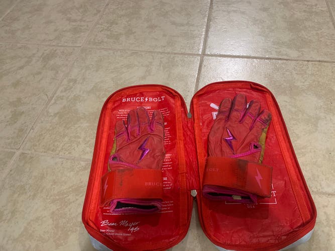 Bruce Bolt batting gloves Youth Medium Bader Pink Series