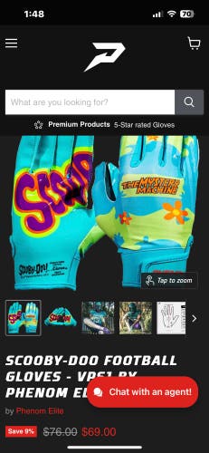 Phenom Elite Teal Scooby Doo Football Gloves