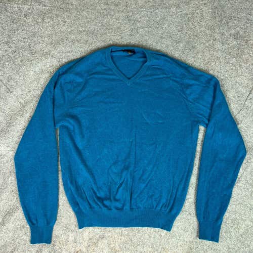 Club Room Mens Sweater Large Blue Cashmere V Neck Estate Classic Work Shirt Top
