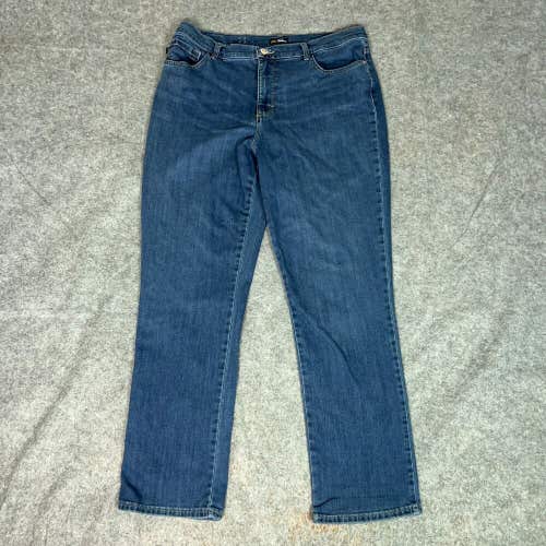 Lee Women Jeans 14 Blue Denim Pant Straight High Rise Medium Wash Stretch Casual