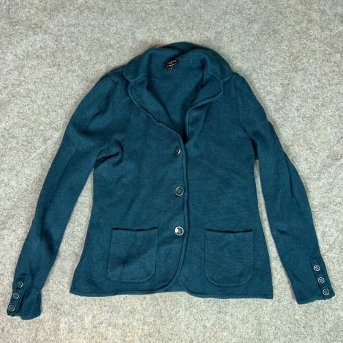 Talbots Womens Sweater Small Petite Blue Merino Wool Cardigan Pocket Jacket Top