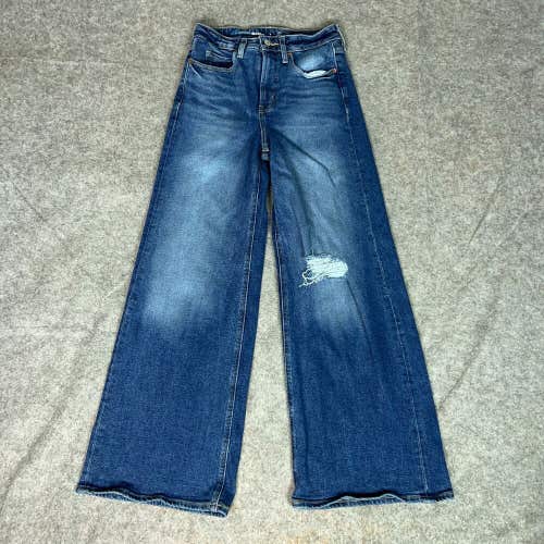 Old Navy Women Jeans 0 Blue Wide Leg Denim Pant High Rise Cotton Y2K Medium Wash
